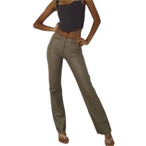 Peachy Den Lalana Walnut Brown Faux Leather Trousers M